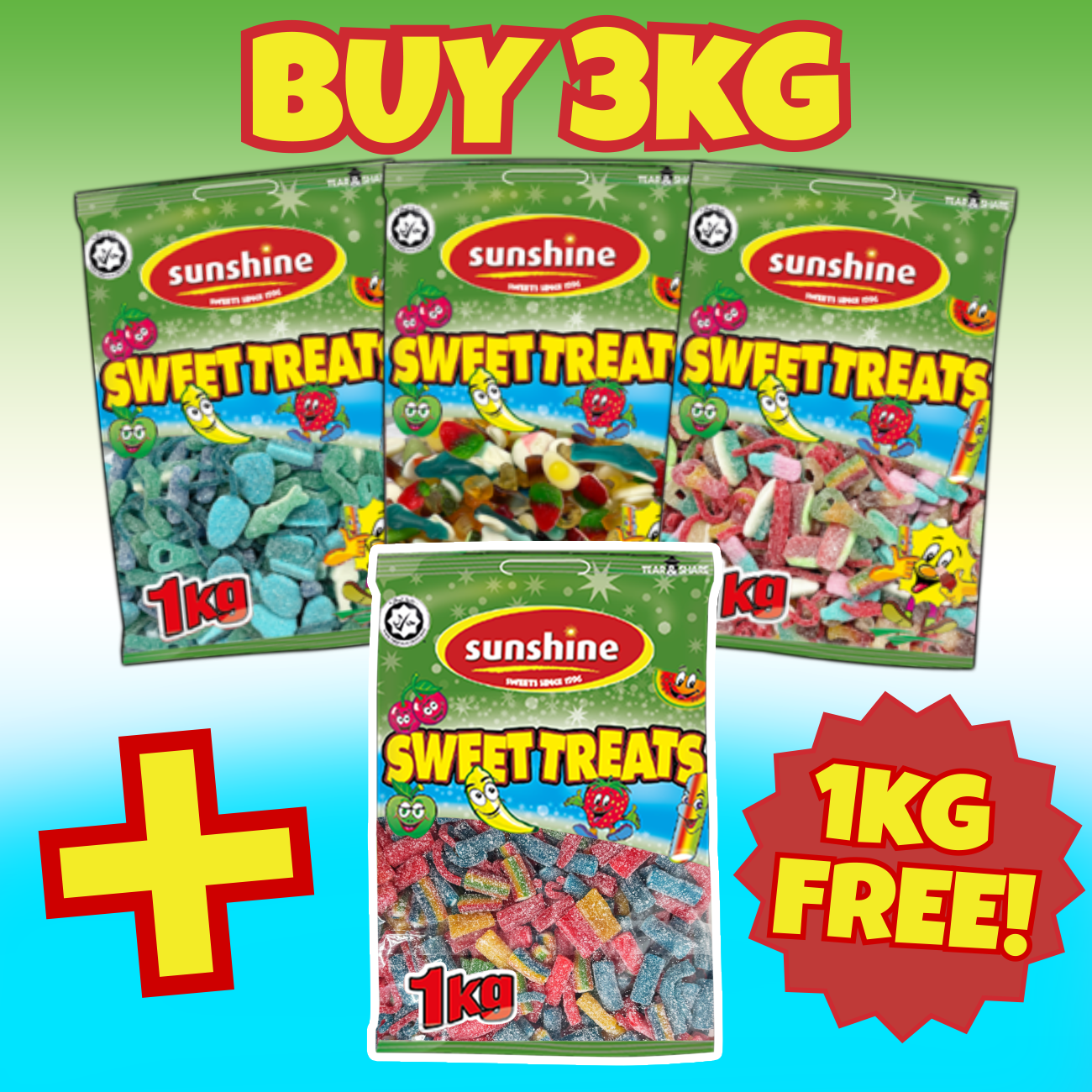 3kg for £21.00 & 1kg for FREE - Blue Mix, Jelly Mix, Fizzy Mix & Super Party Mix