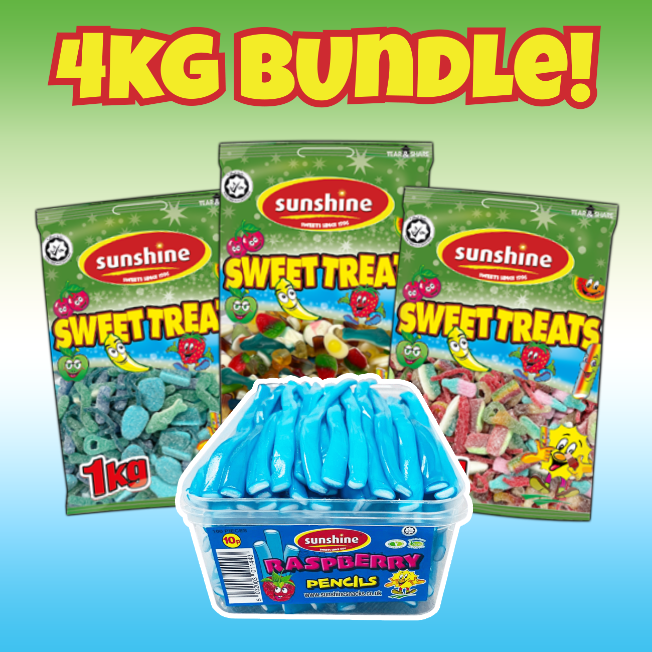 4kg for £25 - Blue Mix, Jelly Mix, Fizzy Mix & Raspberry Pencils