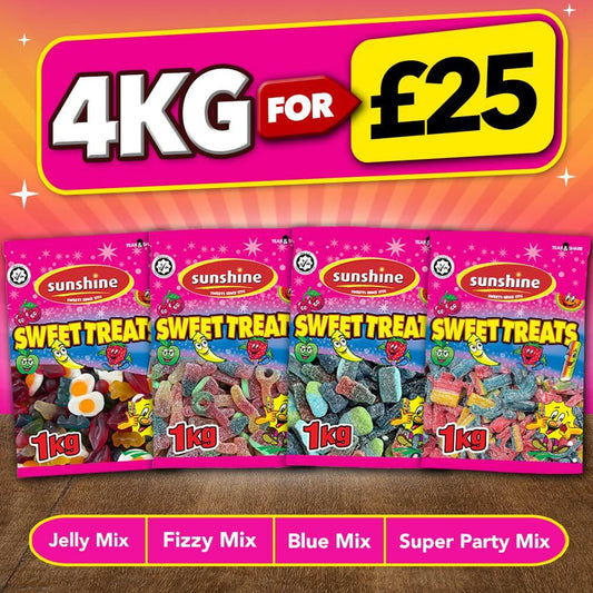 4kg for £25 Bundle - 1kg Jelly Mix, 1kg Fizzy Mix, 1kg Blue Mix & 1kg Super Party Mix