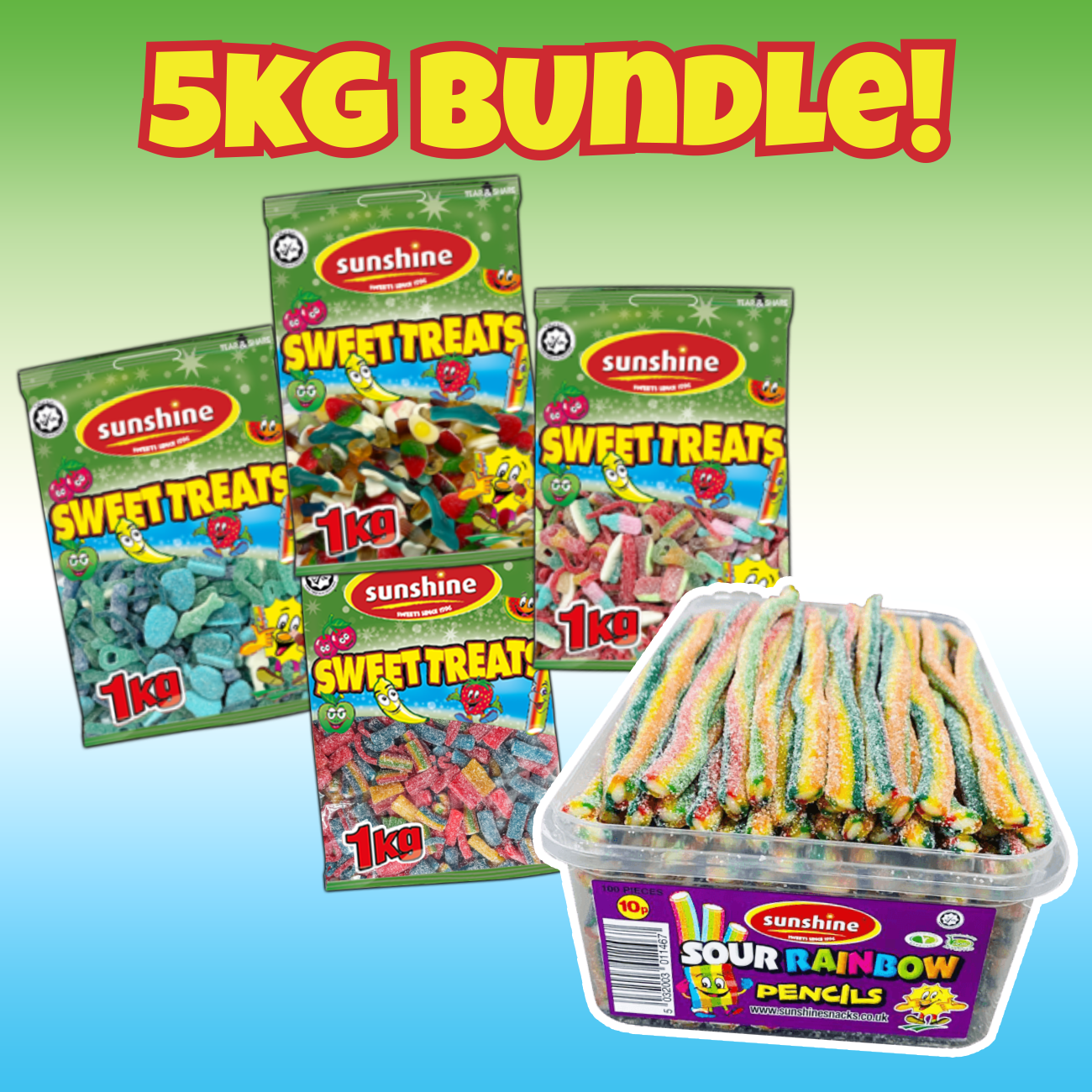 5kg for £30 - Blue Mix, Jelly Mix, Fizzy Mix, Super Party Mix & Sour Rainbow Pencils