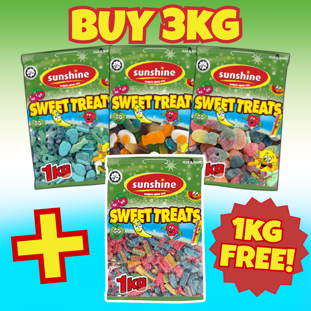 3kg for £21.00 & 1kg for FREE - Blue Mix, Jelly Mix, Fizzy Mix & Super Party Mix
