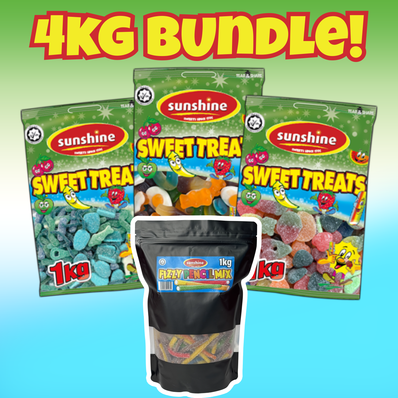 4kg for £25 - Blue Mix, Jelly Mix, Fizzy Mix & Raspberry Pencils
