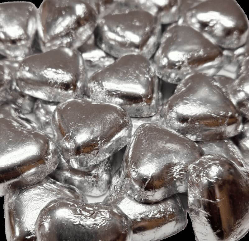 Milk Chocolate Silver Foil Hearts - 1kg