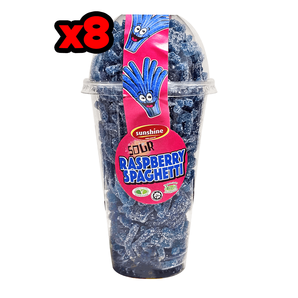 Sour Raspberry Chips Halal and Vegan Sour Raspberry Spaghetti - 8 x 230g – Sunshine Snacks Ltd